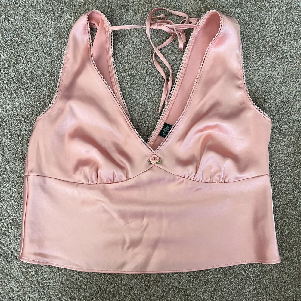 Wild Fable Blush Pink Lace Trim Top